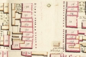 Plan Cieszyna z ok. 1775 roku z naniesionym zbiornikiem wodnym