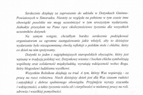 List gratulacyjny Kazimierza Matusznego - Posła na Sejm RP