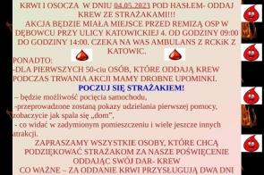 Akcja Oddawania Krwi i Osocza "Twoja krew ratuje życie - oddaj krew ze strażakami"- plakat