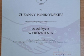 dyplom Zuzanny Ponikowskiej