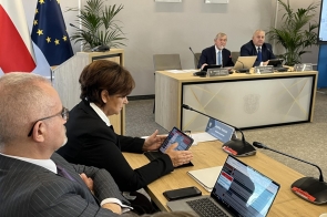 Wicestarosta Mieczysław Szczurek, Starosta Janina Żagan, Przewodniczący Stanisław Kubicius i Wiceprzewodniczący Jarosław Bodak