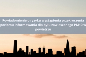 POZIOM 2 Powiadomienie o ryzyku wystąpienia przekroczenia poziomu informowania dla pyłu zawieszonego PM10 w powietrzu