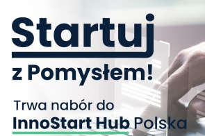 Grafika informująca o porgamie wsparcia dla przedsiębiorców. Tło stanowi dłoń na klawiturze,na pierwszym planie tekst informacyjny.