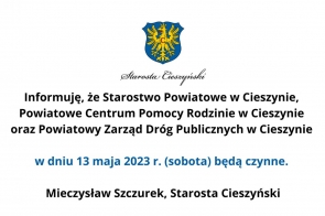 W sobotę, 13 maja 2023 r.  Starostwo będzie czynne! - Portal Powiatu Cieszyńskiego