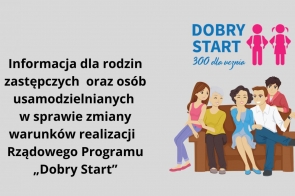 Informacja dla rodzin zastępczych  oraz osób usamodzielnianych w sprawie zmiany warunków realizacji  Rządowego Programu „Dobry Start”