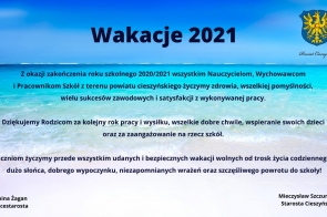 Życzenia z okazji zakończenia roku szkolnego 2020/2021! 