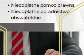 W tytule Wyniki otwartych konkursów ofert - nieodpłatna pomoc prawna i nieodpłatne poradnictwo obywatelskie, poniżej mężczyzna podpisujący pismo