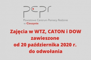 Zajęcia w WTZ, CATON i DOW zawieszone od 20 października br. do odwołania