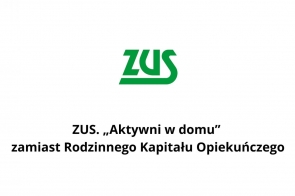  Logo ZUS w zielonym kolorze na białym tle, poniżej widnieje tekst: „ZUS. 