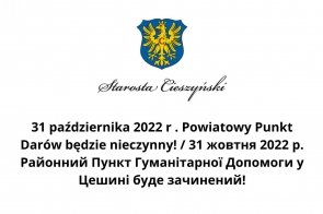 31 października 2022 r . Powiatowy Punkt Darów będzie nieczynny! 