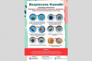 Plakat informacyjny o podstawowych zasadach krojenia pokarmu dla dzieci poniżej 4 roku życia