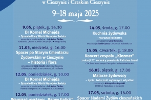 plakat zapraszający na dni kultury żydowskiej w Cieszynie i Czeskim Cieszynie w dniach 9 do 18 maja 2025 r.