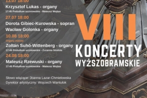 Plakat informujący o wydarzeniach w ramach festiwalu VIII Koncerty Wyższobramskie.