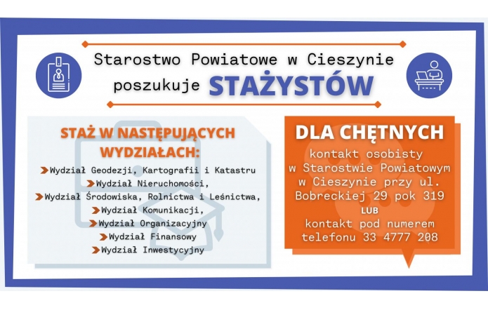Nabór stażystów do Starostwa Powiatowego w Cieszynie