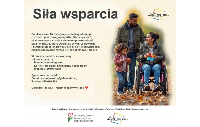  Fundacja „Lubi Mi Się” realizuje projekt wspierający osoby z niepełnosprawnościami i ich rodziny dotknięte powodzią. Oferuje pomoc prawną, psychologiczną, wsparcie asystenckie i kolonie dla dzieci z woj. śląskiego.