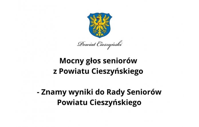 W centralnej części widoczny herb Powiatu Cieszyńskiego z żółtym orłem na niebieskiej tarczy. Poniżej elegancki napis „Powiat Cieszyński” oraz wyraźny, czarny tekst w dwóch linijkach na białym tle.