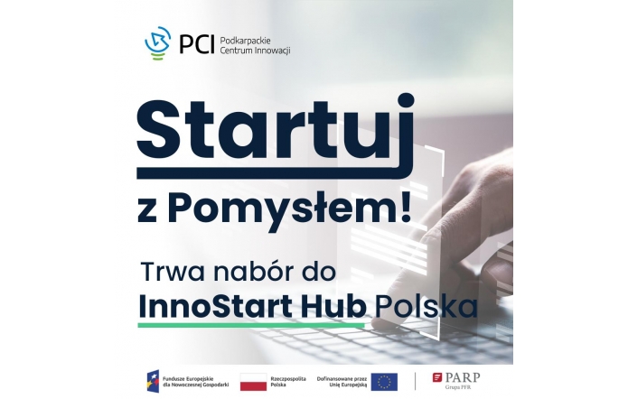 Grafika informująca o porgamie wsparcia dla przedsiębiorców. Tło stanowi dłoń na klawiturze,na pierwszym planie tekst informacyjny.