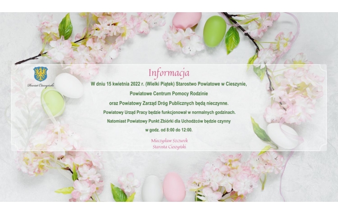W Wielki Piątek Starostwo będzie nieczynne!