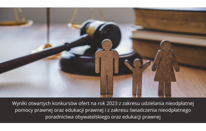 Wyniki otwartych konkursów ofert na rok 2023 z zakresu udzielania nieodpłatnej pomocy prawnej oraz edukacji prawnej i z zakresu świadczenia nieodpłatnego poradnictwa obywatelskiego oraz edukacji prawnej