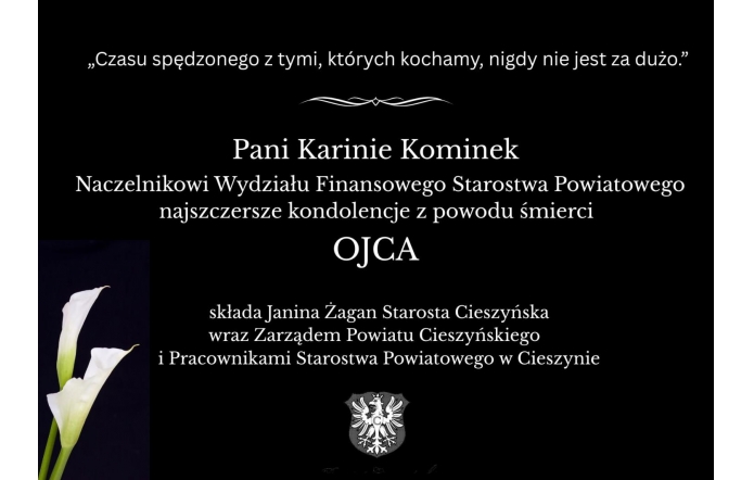 Kondolencje-biały tekst na czarnym tle.