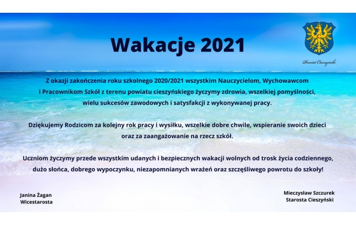  Życzenia z okazji zakończenia roku szkolnego 2020/2021!