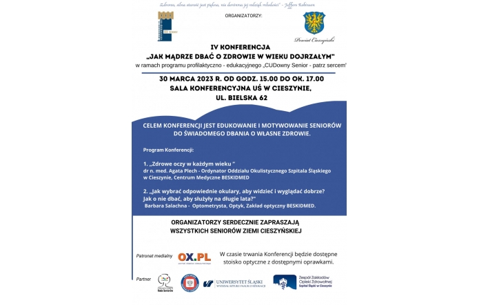 IV Konferencja ,,Jak mądrze dbać o zdrowie w wieku dojrzałym"- zdjęcie wyróżniające 