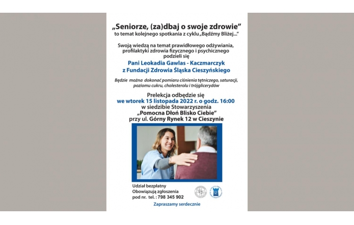 „Seniorze, (za)dbaj o swoje zdrowie” to temat kolejnego spotkania z cyklu „Bądźmy Bliżej...”bez-tytulu