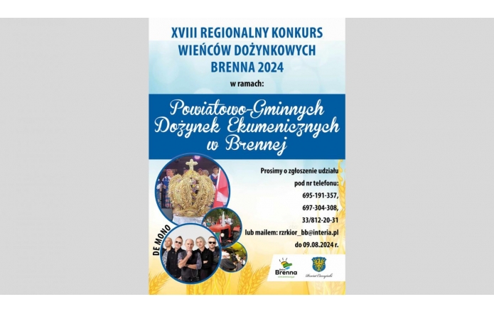 XVIII Regionalny Konkursu Wieńców Dożynkowych Brenna 2024 - plakat