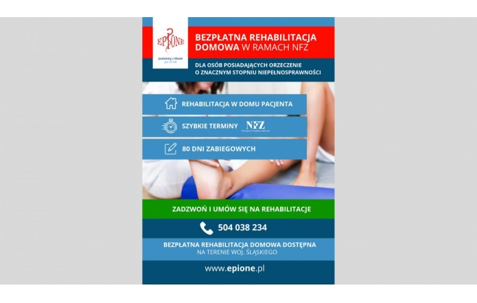 Bezpłatna rehabilitacja domowa w ramach kontraktu z NFZ - plakat